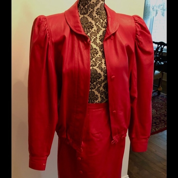 Neiman Marcus designer Red Florentine leather bomber Jacket sz EU 44/ US S-M - Picture 3 of 14